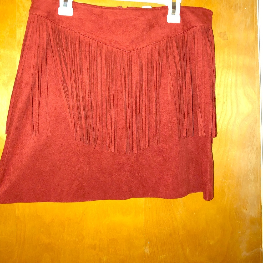 forever 21 fringe red skirt